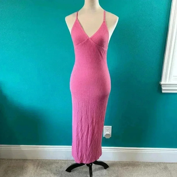 Reformation Brant Dress Candy Pink Open Back V-Neck Midi Party Slim Size XS - Picture 2 of 6